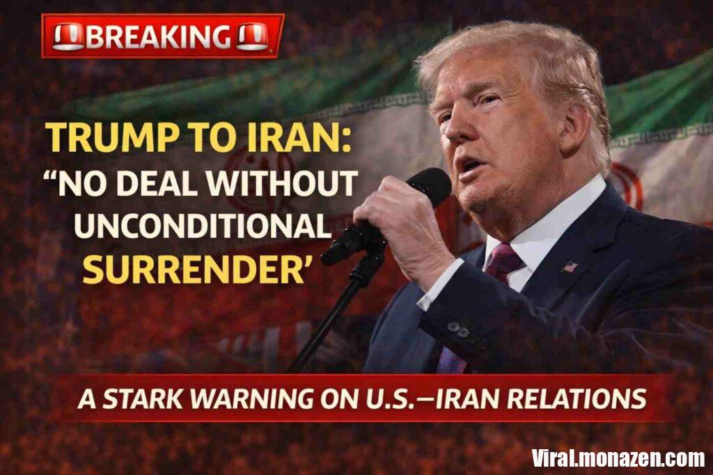 Trump Signals Hard Line on Iran: “No Deal Without Unconditional Surrender” Former U.S. President Donald Trump has once again thrust U.S.–Iran relations into the center of global debate after making striking remarks about the future of negotiations with Tehran. Speaking in a recent address that quickly circulated across international media and social platforms, Trump declared that there would be no agreement with Iran unless it agreed to what he described as “unconditional surrender.” The statement, widely shared by global news outlets and commentators, reflects the continuation of a tough posture toward the Islamic Republic that defined much of Trump’s foreign policy during his presidency. At the same time, Trump also suggested that the United States, working alongside allies and partners, could help stabilize Iran’s struggling economy if Tehran were willing to change course. The remarks present a dual message—pressure on one hand and the possibility of economic recovery on the other. For analysts and diplomats, the comments raise significant questions about the future direction of U.S. policy toward Iran and the broader geopolitical implications for the Middle East. A Hardline Message Trump’s statement was blunt. “There will be no agreement with Iran unless it is unconditional surrender,” he said, according to translated remarks circulating in international media. The phrase echoes language historically associated with wartime diplomacy and complete capitulation by an adversary. In modern international negotiations, such wording is rarely used, which is why the statement quickly gained attention. Supporters interpret the message as a demonstration of strength and clarity in foreign policy. Critics, however, argue that such language may complicate diplomatic efforts aimed at reducing tensions between Washington and Tehran. The Context: Years of U.S.–Iran Tension Relations between the United States and Iran have been strained for decades. The conflict dates back to the 1979 Iranian Revolution, when Iran’s new government severed ties with Washington and seized the U.S. embassy in Tehran during a hostage crisis that lasted 444 days. Since then, relations have been marked by sanctions, regional conflicts, and ongoing disputes over Iran’s nuclear program. One of the most significant diplomatic efforts occurred in 2015 with the Joint Comprehensive Plan of Action (JCPOA)—commonly known as the Iran nuclear deal. Under the agreement, Iran limited aspects of its nuclear program in exchange for sanctions relief. However, during his presidency, Trump withdrew the United States from the deal in 2018, arguing that it failed to address Iran’s missile program and regional influence. That decision set off a new phase of confrontation between Washington and Tehran. The “Maximum Pressure” Strategy Trump’s administration implemented what became known as the “maximum pressure” campaign, imposing sweeping economic sanctions on Iran. The goal was to force Iran back to the negotiating table under stricter conditions. Sanctions targeted Iran’s oil exports, banking sector, and access to international markets. The economic consequences were severe. Iran’s currency lost significant value, inflation surged, and the country’s economy contracted. Supporters of the policy argued that economic pressure was necessary to curb Iran’s nuclear ambitions and regional activities. Opponents warned that sanctions could increase instability while making diplomatic compromise more difficult. A Promise of Economic Recovery Despite the strong rhetoric, Trump’s recent remarks also included a notable suggestion: the United States could work with allies to help revive Iran’s economy if Tehran agreed to certain conditions. According to the statement circulating online, America would collaborate with partners to help pull Iran back from economic collapse and support its recovery. This dual approach—combining pressure with the possibility of economic relief—is a familiar strategy in international diplomacy. It mirrors similar approaches used in negotiations with other nations where sanctions and incentives are deployed simultaneously. Analysts say this approach is designed to create leverage while still leaving room for negotiation. Reactions from Analysts Political observers and foreign policy experts quickly weighed in on the statement. Some analysts argue that the language of “unconditional surrender” may be more symbolic than literal. In international politics, strong language is often used to signal determination to domestic audiences and political allies. Others warn that rhetoric can shape diplomatic realities. “Words matter in diplomacy,” said one foreign policy researcher. “When leaders frame negotiations in terms of surrender, it can harden positions on both sides.” Still, some experts note that negotiations often begin with extreme positions before evolving into compromise. The Regional Stakes Any shift in U.S.–Iran relations carries significant consequences for the Middle East. Iran plays a major role in regional politics through alliances and proxy groups across countries such as Iraq, Syria, Lebanon, and Yemen. Tensions between Iran and its regional rivals—particularly Israel and Saudi Arabia—have shaped much of the region’s security landscape. The United States has long positioned itself as a key security partner for several of these nations. As a result, American policy toward Iran affects not only bilateral relations but also broader regional stability. Economic Pressures Inside Iran Iran’s economy has struggled under years of sanctions and internal economic challenges. Oil exports, once the backbone of the country’s economy, have faced restrictions due to U.S. sanctions. At the same time, domestic issues such as inflation, unemployment, and currency volatility have created pressure inside the country. These economic realities have often influenced Iran’s willingness—or unwillingness—to engage in negotiations with Western governments. Some analysts believe economic hardship could eventually push Tehran toward diplomatic engagement. Others argue that pressure alone rarely produces sustainable agreements. Political Implications in the United States Trump’s remarks also carry political significance within the United States. Foreign policy toward Iran has long been a contentious issue in American politics. Republican leaders have generally supported tougher sanctions and a more confrontational approach. Many Democrats, while also critical of Iran’s policies, have favored diplomatic agreements such as the nuclear deal. As debates continue over the future direction of U.S. foreign policy, statements like Trump’s highlight the ideological differences shaping American strategy abroad. Diplomacy or Confrontation? Ultimately, the future of U.S.–Iran relations remains uncertain. Diplomacy has historically moved in cycles—periods of tension followed by attempts at negotiation. Whether Trump’s remarks represent a negotiating tactic, a firm policy stance, or a political message remains a matter of interpretation. For now, the statement has succeeded in one clear objective: placing Iran back at the center of global political discussion. A Complex Road Ahead International relations rarely unfold in simple or predictable ways. The relationship between the United States and Iran has been shaped by decades of mistrust, strategic rivalry, and competing visions for the Middle East. Trump’s latest comments reflect how deeply those tensions remain embedded in global politics. Whether the future holds confrontation, negotiation, or some mixture of both will depend on diplomatic decisions made in the months and years ahead. But one thing is certain: any shift in U.S.–Iran relations will carry consequences far beyond the borders of either country.